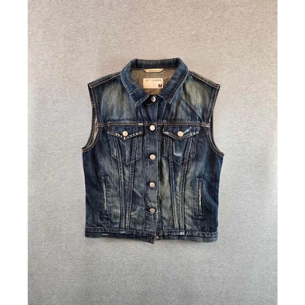 Rag & Bone Denim Vest Womens Medium Blue Mender Distressed W1405K800 Made in USA